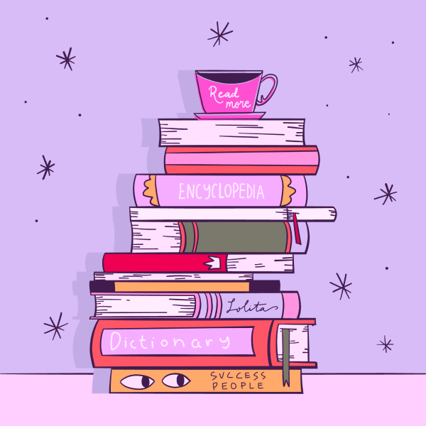 изображение стопки книг и кружки кофе